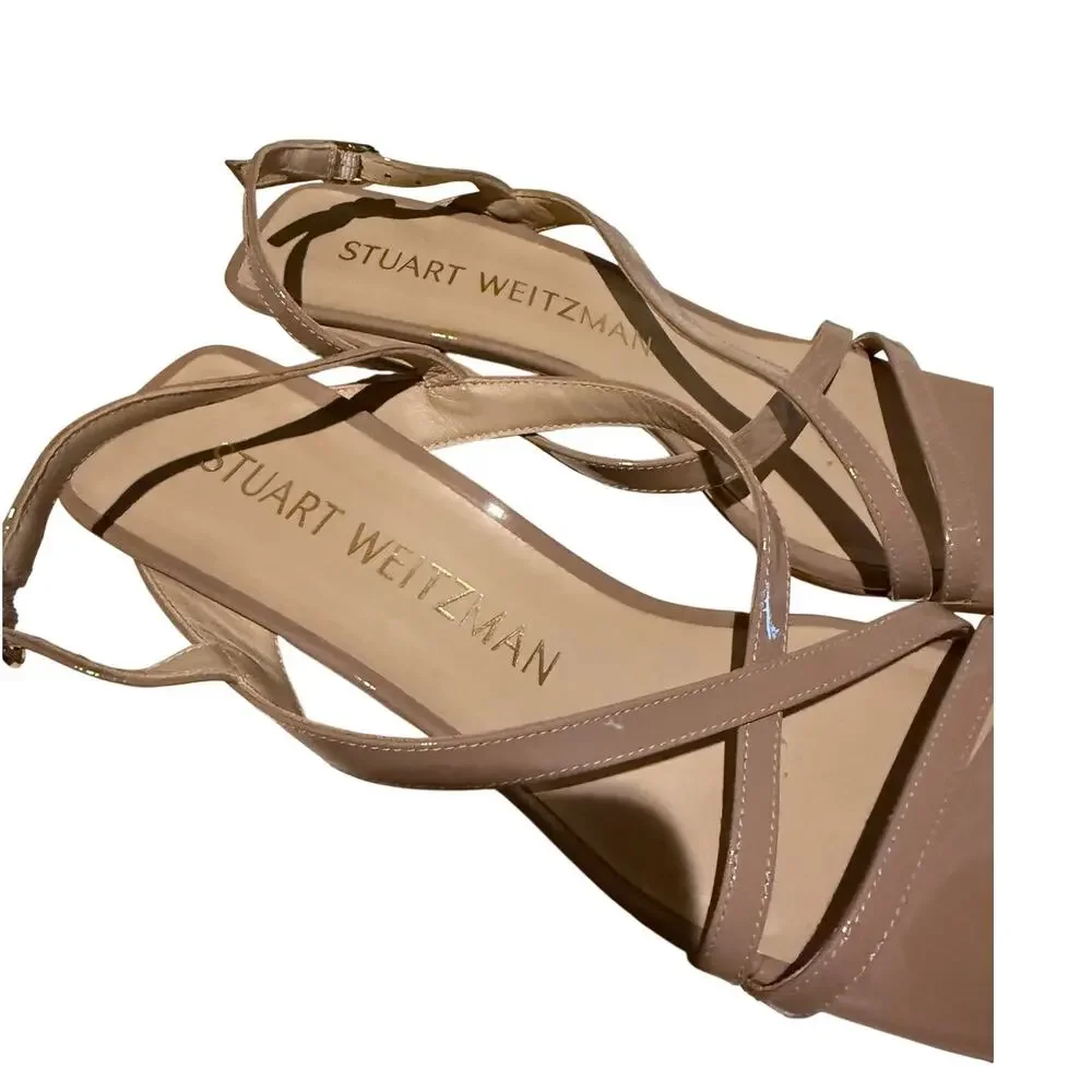 Stuart Weitzman Nude Patent Leather Strappy Slingback Heels